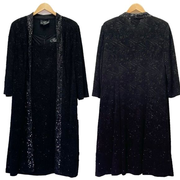 NWT Alex Evenings Midi Length Jacket Scoop Neck Dress Set Black Sequin Size 12 - Picture 4 of 15